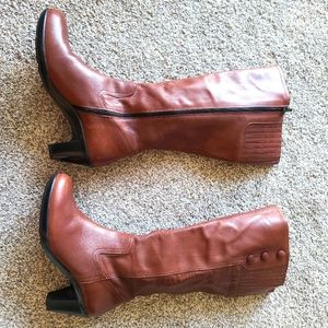 Brown leather calf-high boots